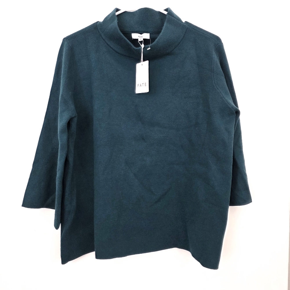 NWT FATE Wide 3/4 Sleeve Sweater Long Sleeve Medium Teal Soft Lounge Top